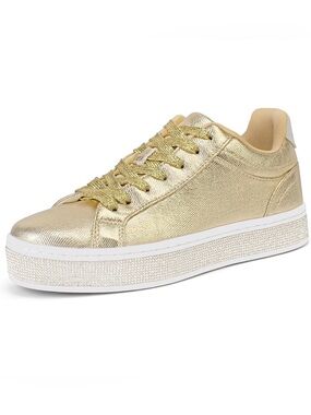 GOSERCE Women's Fashion Sneakers Sparkly Glitter Rhinestone Sneakers Sz 5 Gold